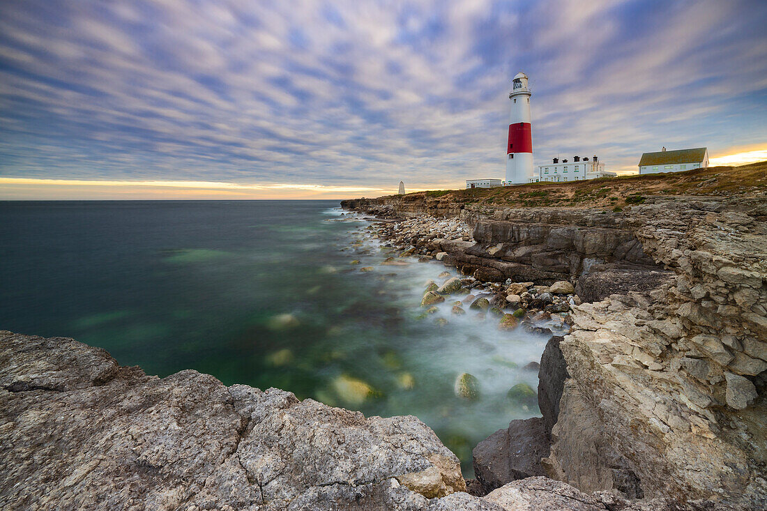 Portland Bill Lighthouse at sunset, Isle of Portland, Dorset, United Kingdom, Northern Europe