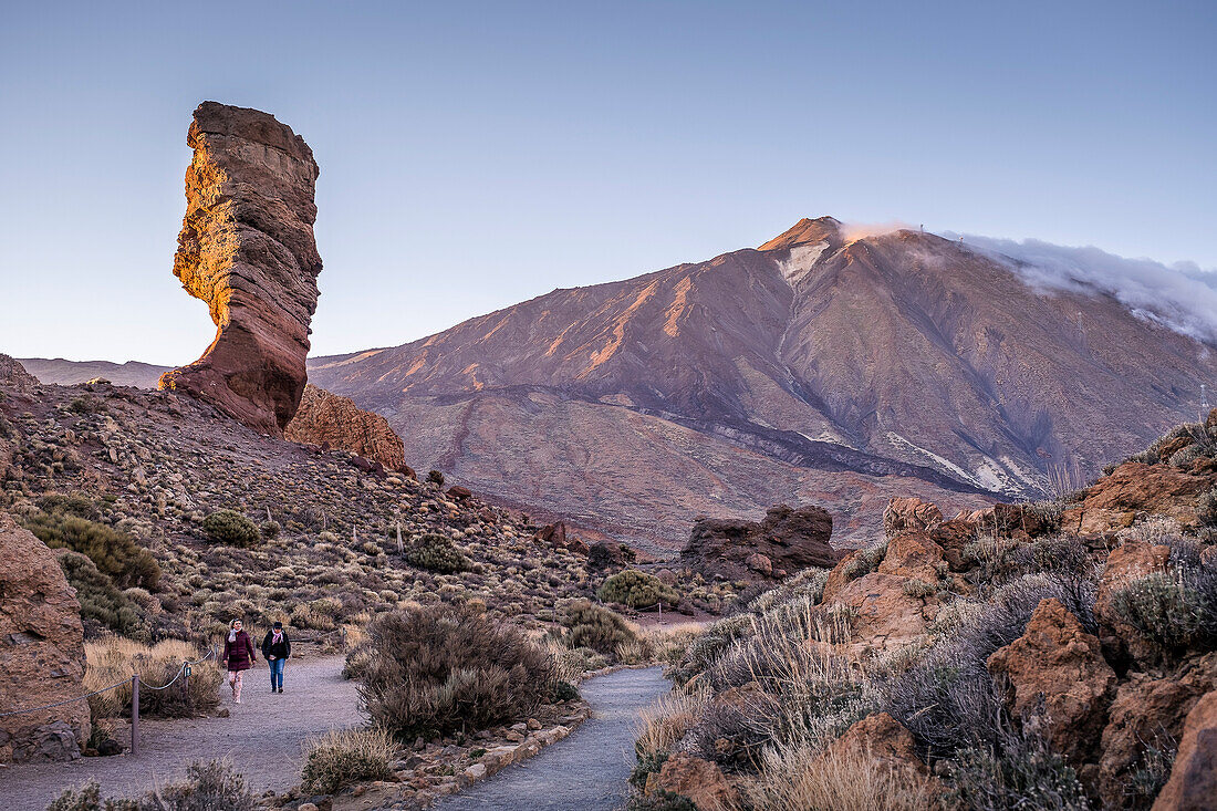 Teide and Roque Cinchado, in Los Roques de Garcia, volcanic rock formations in Teide national park, Tenerife, Canary Islands, Spain