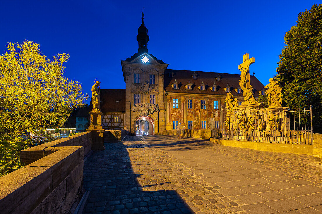 Sammlung Ludwing Rathaus illuminated at night, Bamberg, Bavaria, Upper Franconia, Germany, Deutschland, Western Europe