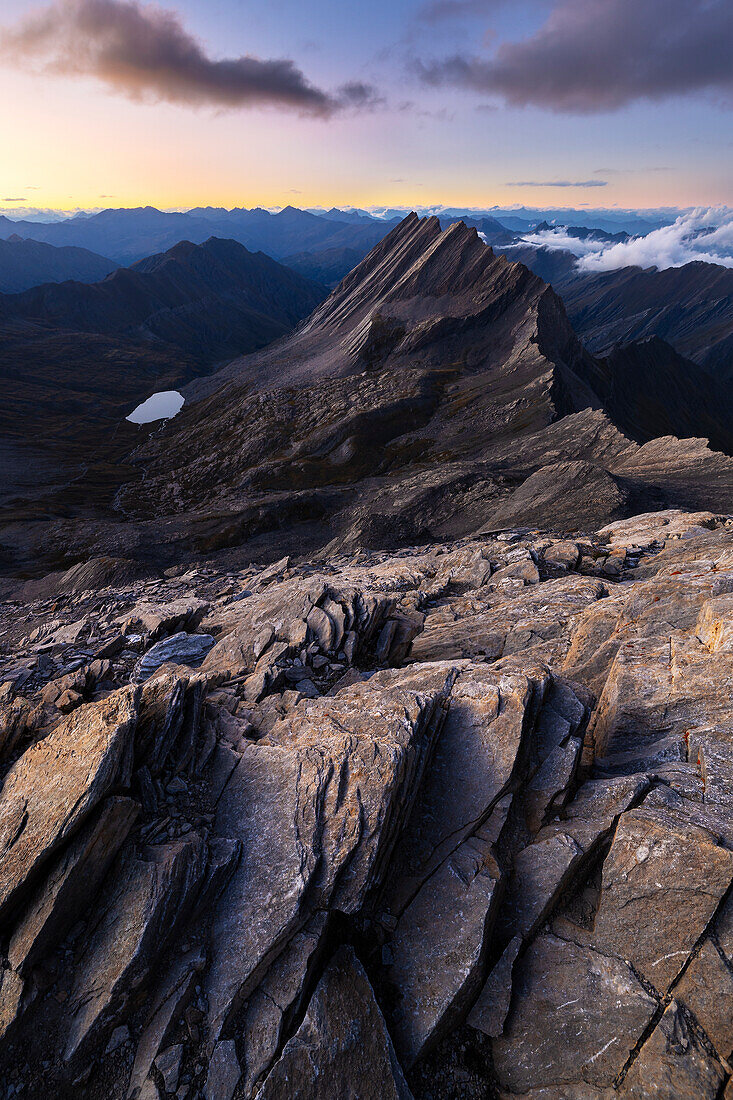 Elevated view from Pain de Sucre of Crete de la Taillante during summer, Pain de Sucre, Col Agnel, Alpi Cozie, Cuneo, Provance, Piedmont, France, Italy, Southern Europe