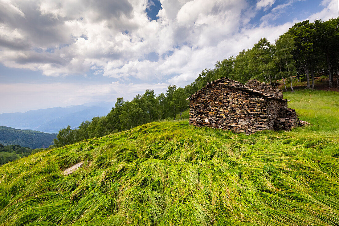 View of the mountain village of Alpone di Curiglia. Curiglia con Monteviasco, Veddasca valley, Varese district, Lombardy, Italy.