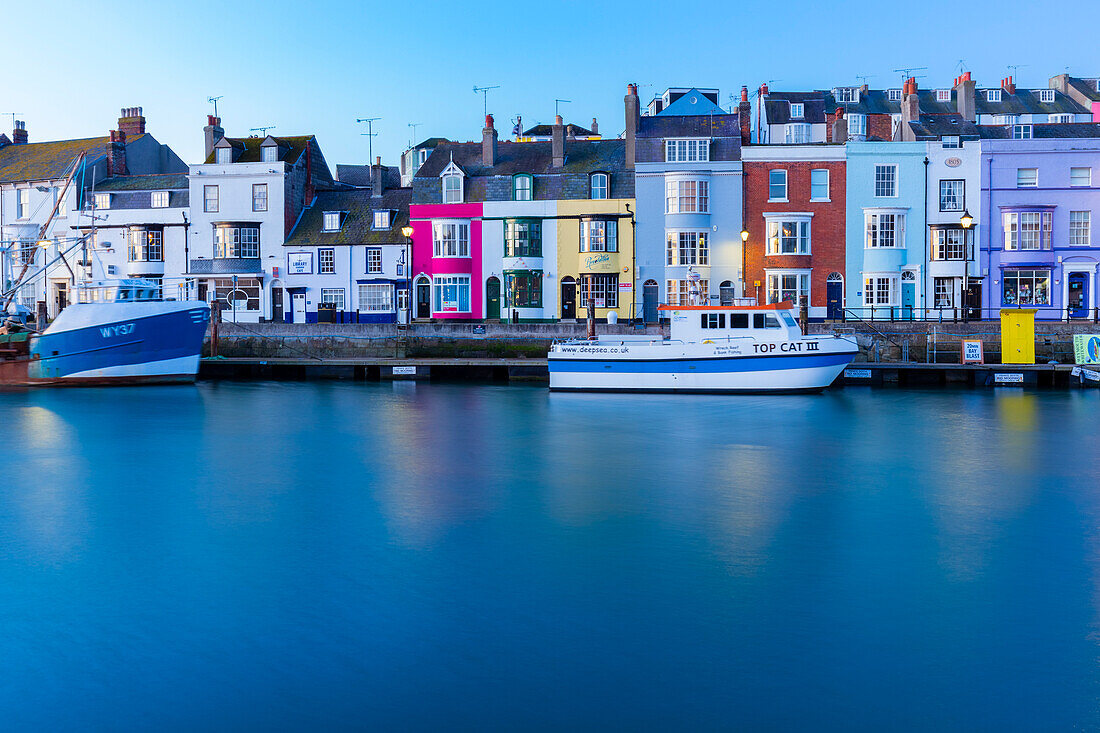 Morgendliche Ansicht des Hafens von Weymouth. Weymouth, Jurassic coast, Dorset, England, Vereinigtes Königreich.