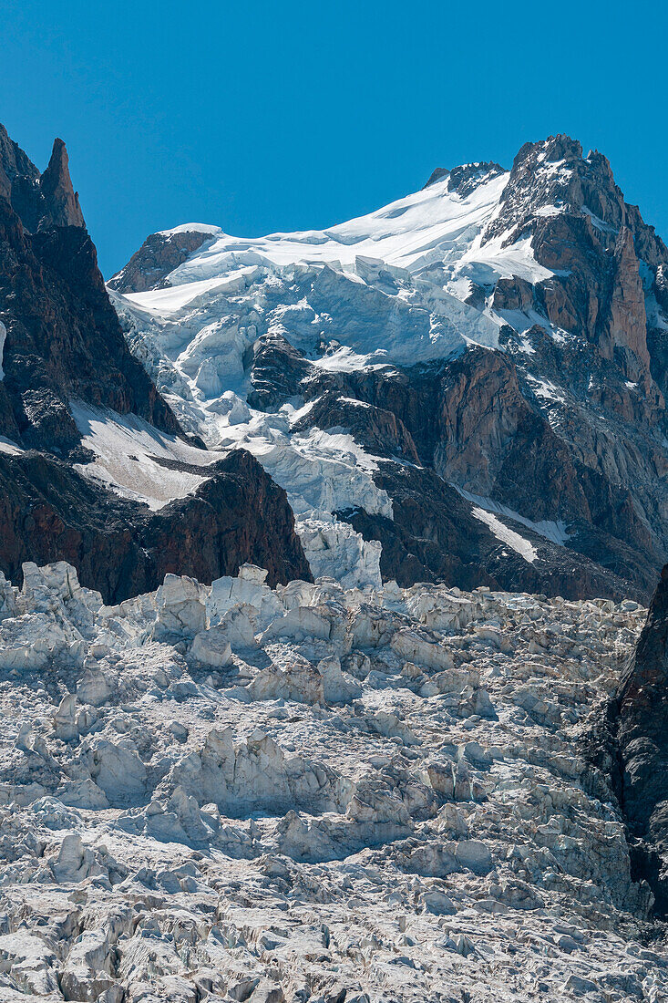 La (the) Jonction, Bossons-Gletscher, Monte Maudit im Hintergrund, Chamonix, Frankreich