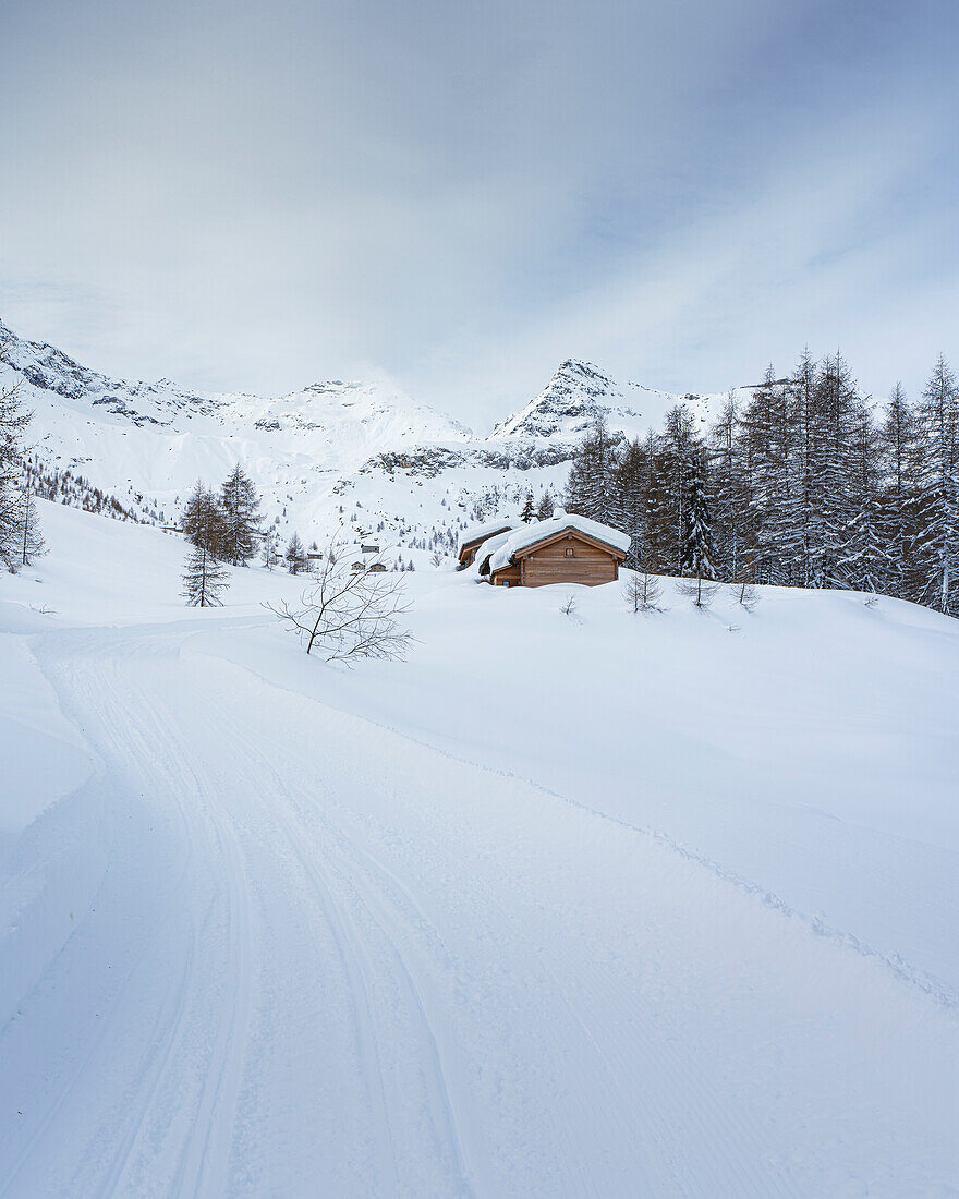 Winter im Valle Spluga Valchiavenna Lombardei Italien