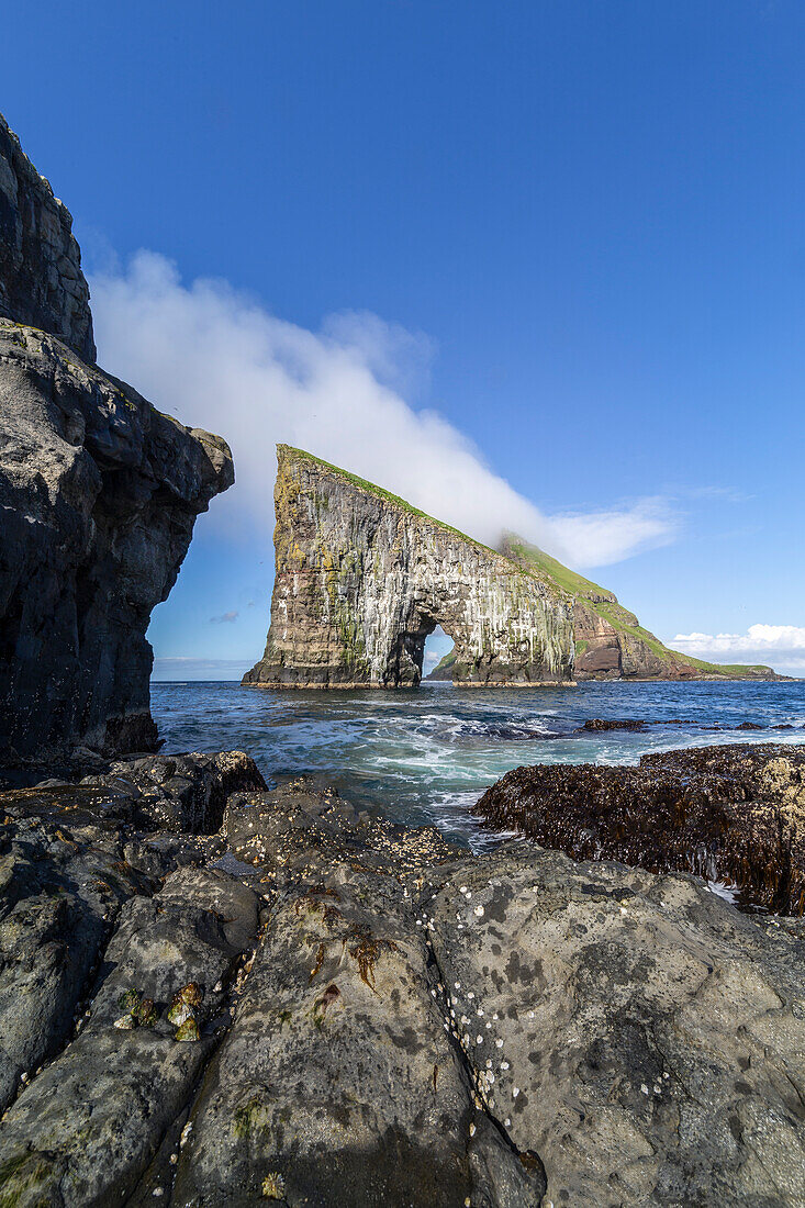Europe, Denmark, Faroe Islands, Vagar, Drangarnir: the iconic rock arch
