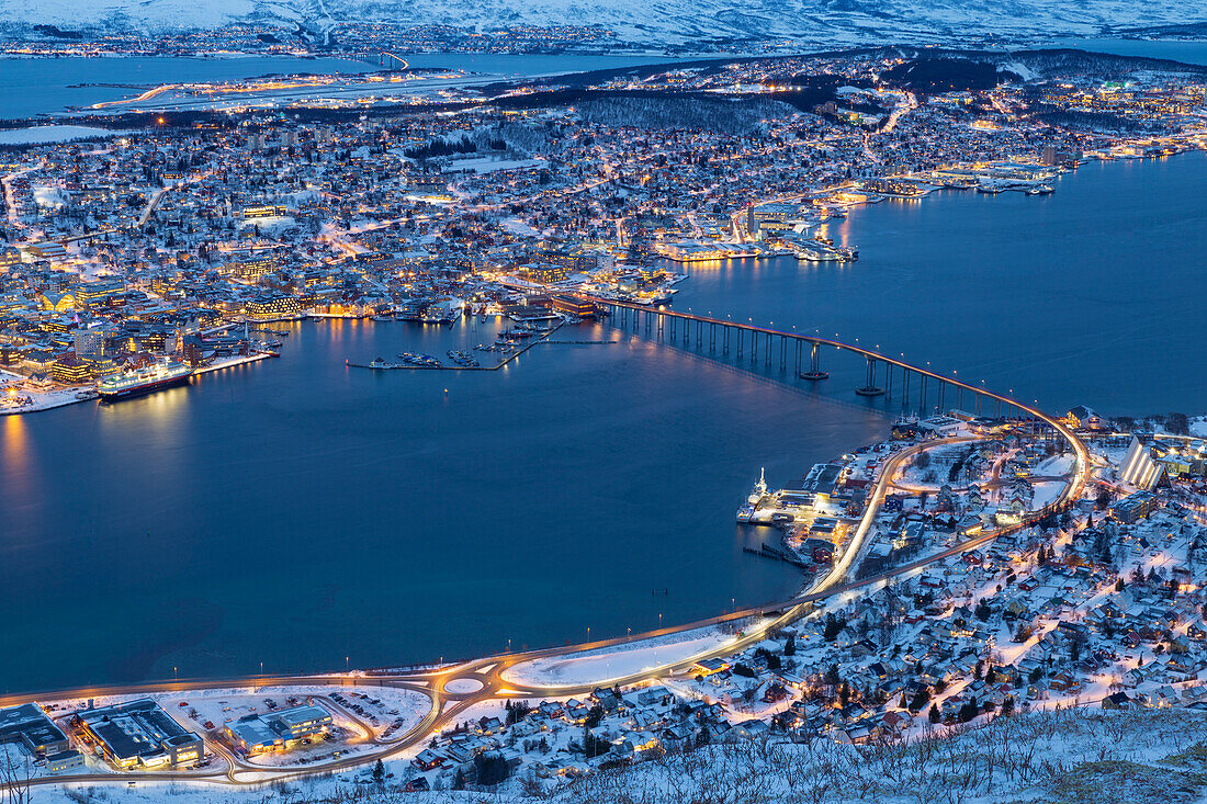 Europe, Norway, Finnmark, Tromso: view of the city from the top of the cable car