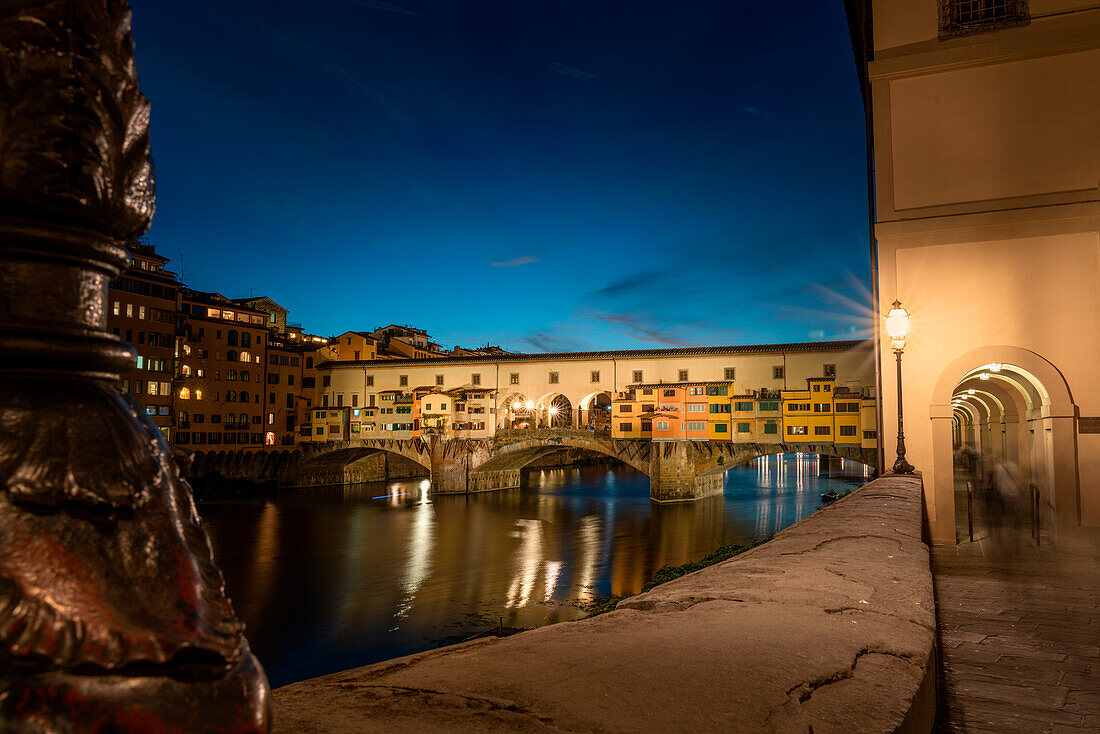 Europe, Italy, Florence: night time at Ponte Vecchio
