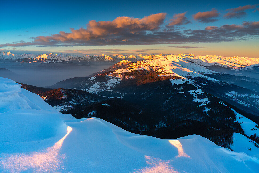 Sunset in Mount Guglielmo, Brescia prealpi in Brescia province, Lombardy district, Italy, Europe.