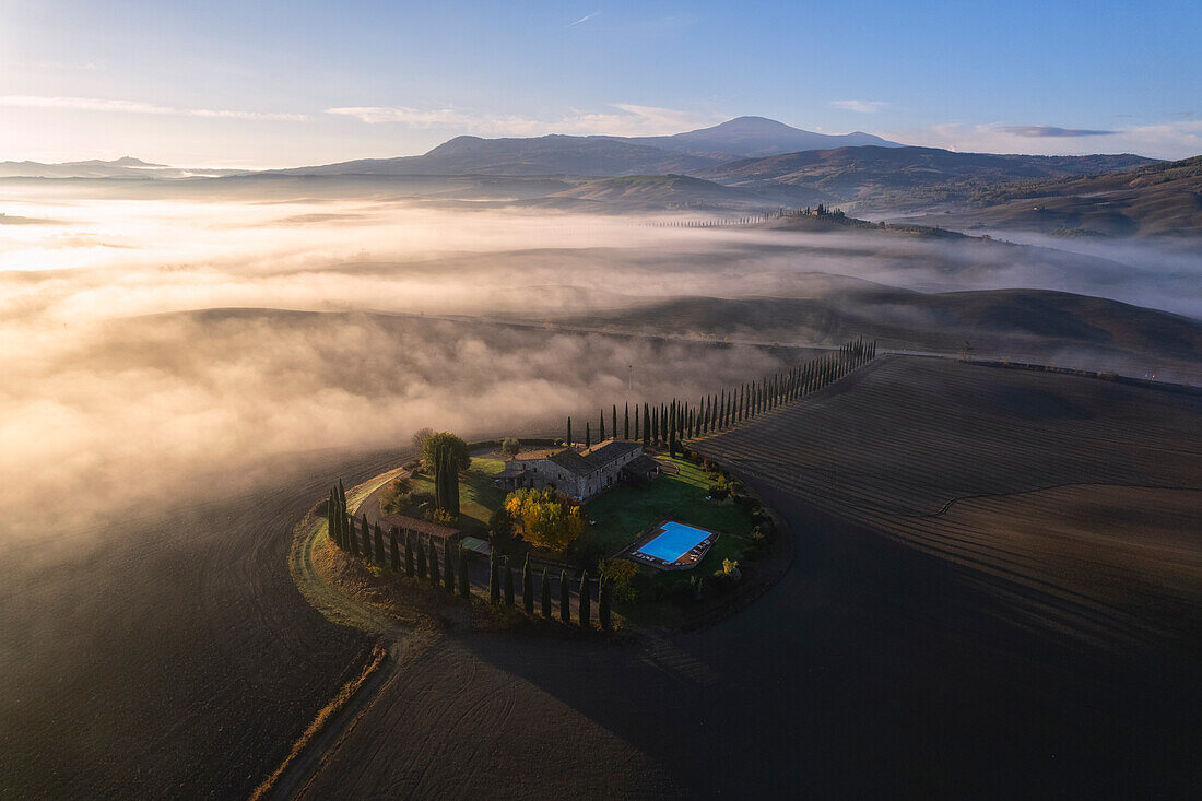 Bauernhaus Poggio Covili im Orcia-Tal, Provinz Siena in der Toskana, Italien.