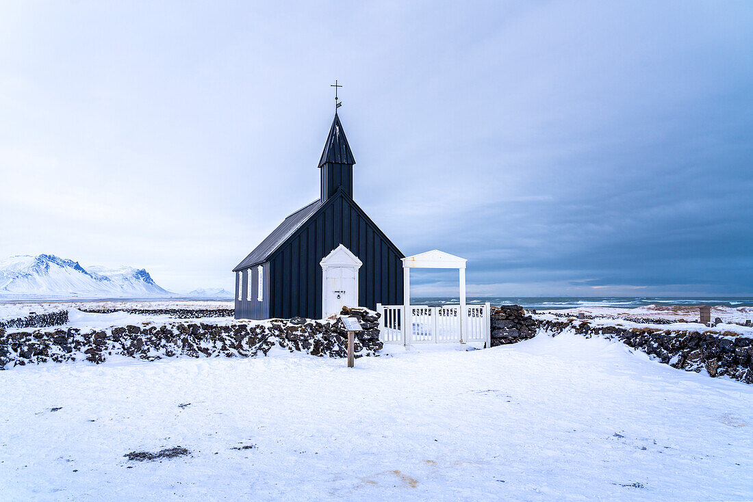 Europe, Iceland: the Budakirkja, icon on the Snaefellsnes peninsula