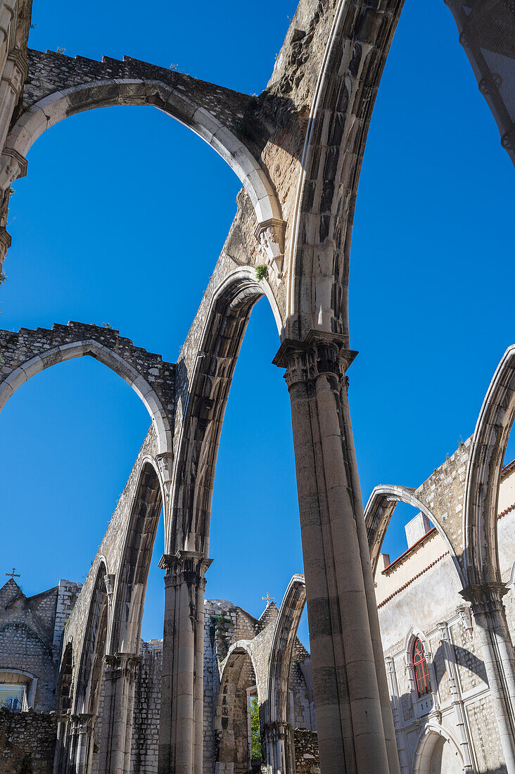 Carmo Convent (Convento da Ordem do Carmo), a former Catholic convent ruined during the 1755 and home of the The Carmo Archaeological Museum (MAC), Lisbon, Portugal
