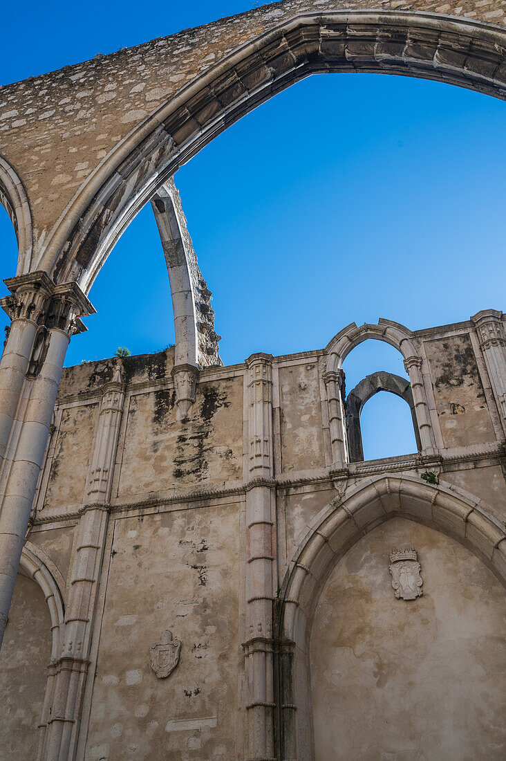 Carmo Convent (Convento da Ordem do Carmo), a former Catholic convent ruined during the 1755 and home of the The Carmo Archaeological Museum (MAC), Lisbon, Portugal