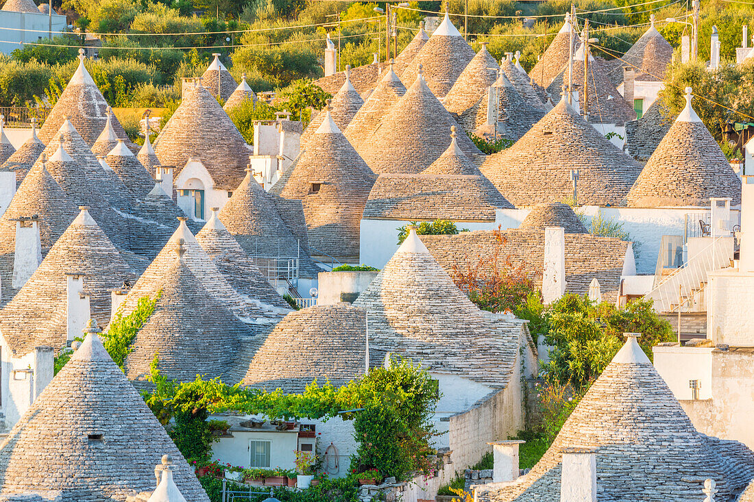 Trulli (typische Häuser) in Alberobello, Itria-Tal, Bezirk Bari, Apulien, Italien