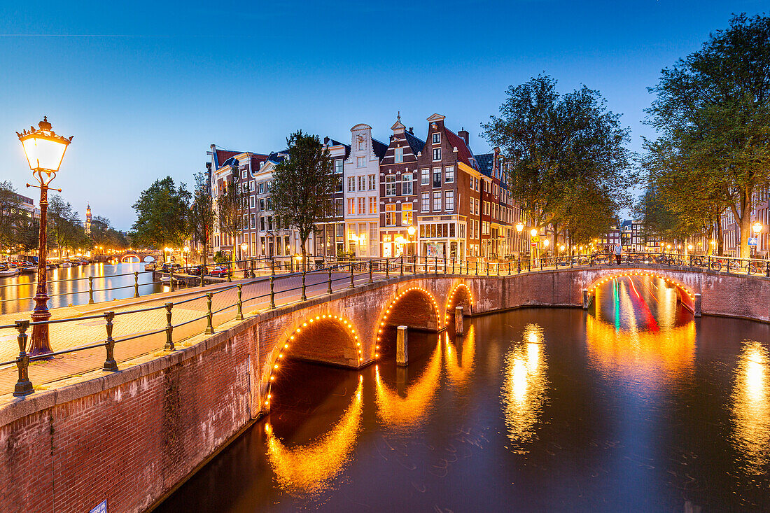 Keizersgracht canal at dusk, Amsterdam, North Holland, Netherlands