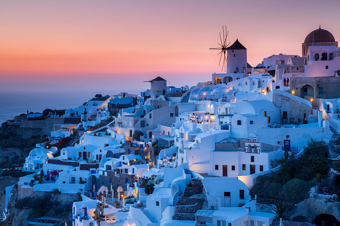 Sunset at the village of Oia in Santorini, Cyclades Islands, Greece