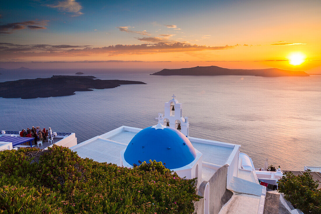 Sonnenuntergang in Firostefani, Santorin, Kykladeninseln, Griechenland