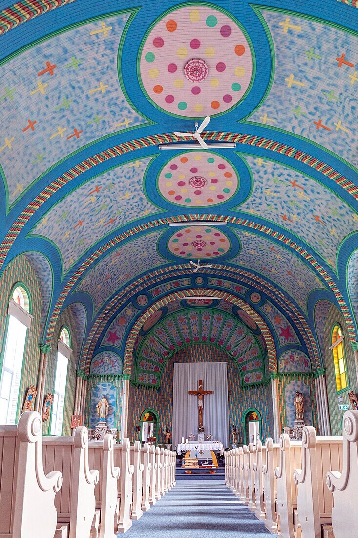 Inside the sainte-cecile parish church, nicknamed bonbon island for joy and gaiety, small island river, new brunswick, canada, north america