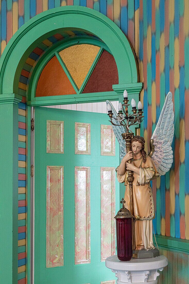 Inside the sainte-cecile parish church, nicknamed bonbon island for joy and gaiety, small island river, new brunswick, canada, north america