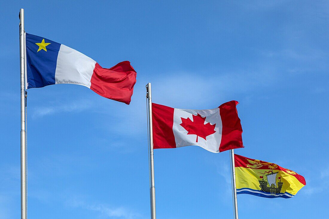 Flaggen von acadia, kanada und new brunswick, new brunswick, kanada, nordamerika