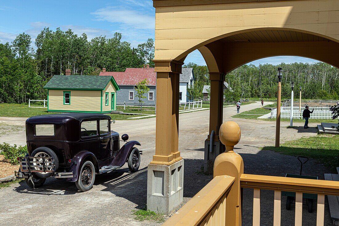 Entrance to the chateau albert hotel built in  1907, historic acadian village, bertrand, new brunswick, canada, north america
