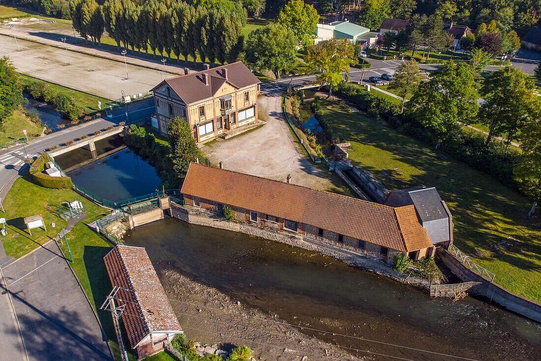 Former industrial site of the fenderie along the risle river, rugles, eure, normandy, france