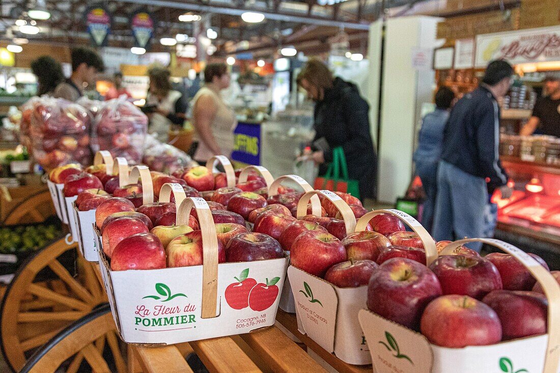 Verkauf von Äpfeln, Markt in moncton, new brunswick, kanada, nordamerika