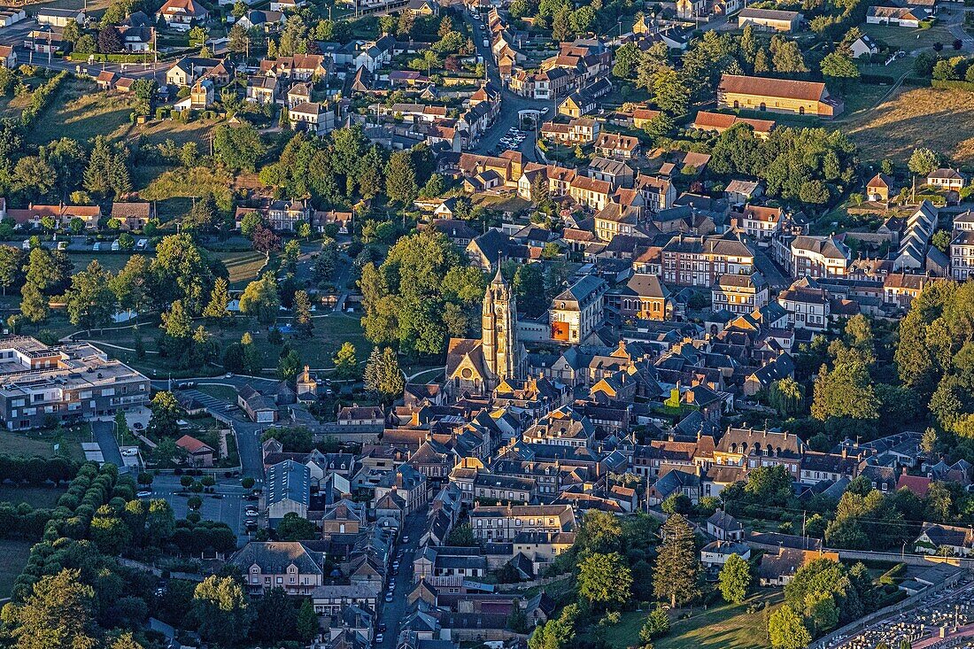 Town of rugles with its 14th century saint-germain church, eure, normandy, france