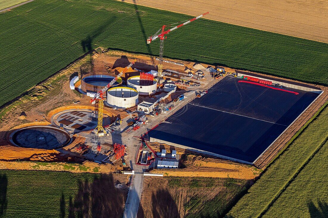 Construction site of a methanization station for producing biogas from organic matter, breteuil, eure, normandy, france