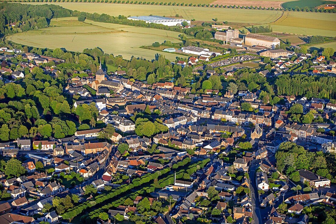 Aerial view of the town of breteuil, eure, normandy, france