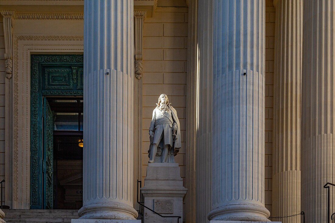 Statue of jacques de cambaceres (1753-1824) in front of the appellate court, montpellier, herault, occitanie, france