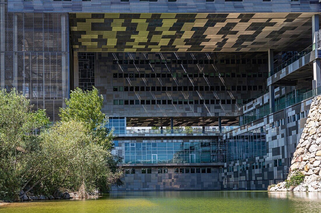 City hall and the lez river, montpellier, herault, occitanie, france