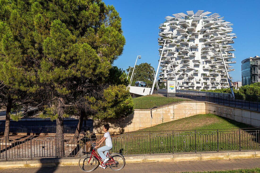 Modern building the arbre blanc, architects soo foujimoto, nicolas laisne and manal rachdi, building elected the most beautiful residential building in the world in 2019, place christophe colomb, montpellier, herault, occitanie, france