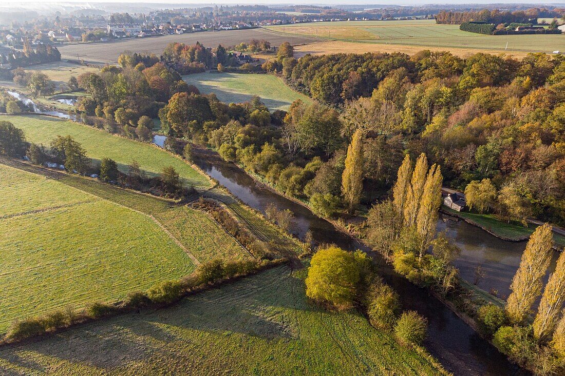 Autumn landscape on the banks of the risle, rugles, eure, normandy, france