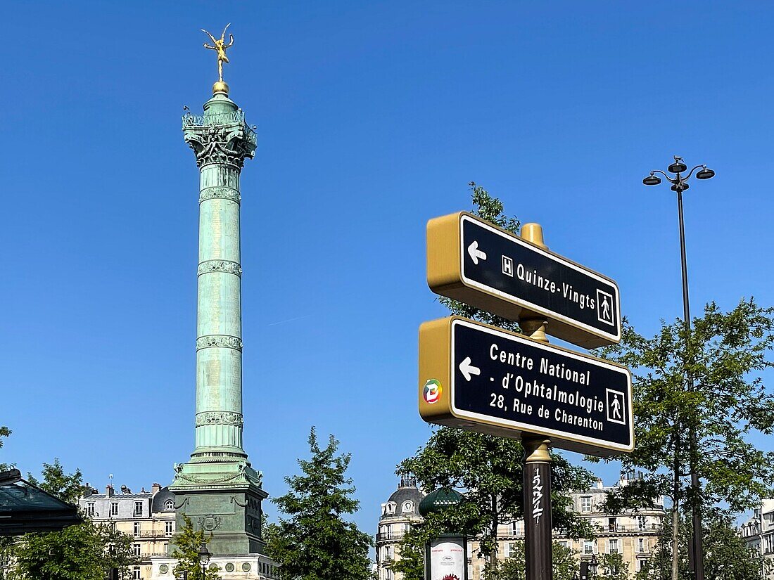 Sign indication the quinze-vingts hospital, national ophthalmology center, place de la bastille, 11th arrondissement, paris, france