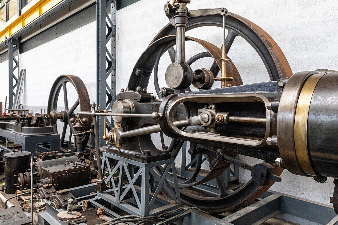 Dampfmaschine von Demange und Satre, das lebendige Museum der Energie, Rai, Orne, Normandie, Frankreich