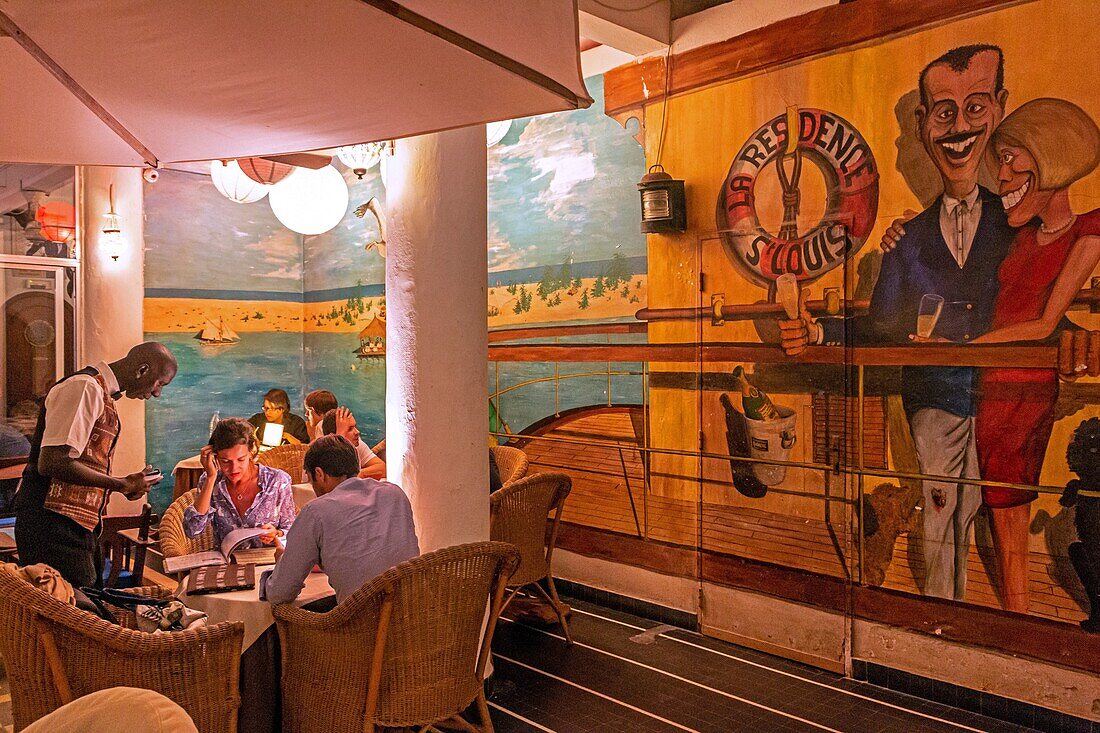 Bar at the restaurant hotel de la residence, saint-louis-du-senegal, senegal, western africa