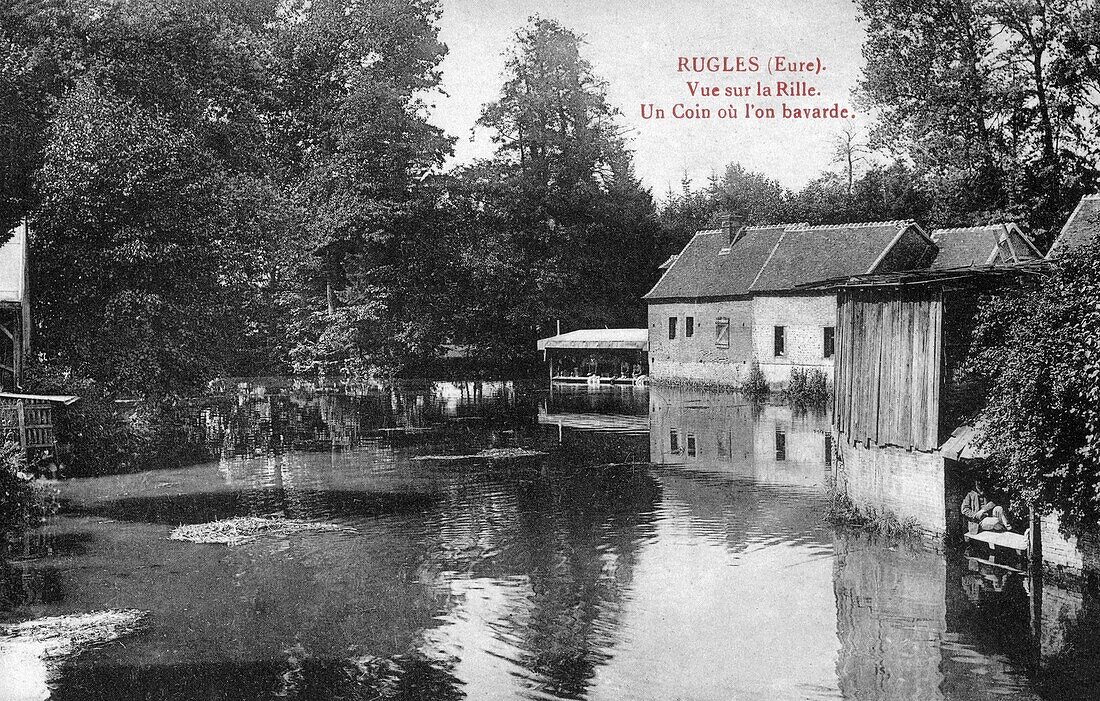 The washhouse on the river, a place for chatting, iton river valley, eure, normandy, france