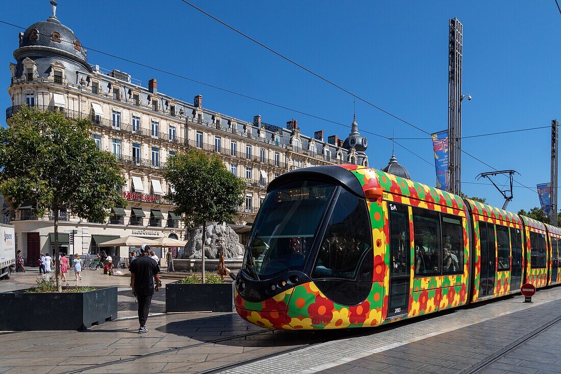 Straßenbahnhaltestelle, place de la comedie, montpellier, herault, occitanie, frankreich