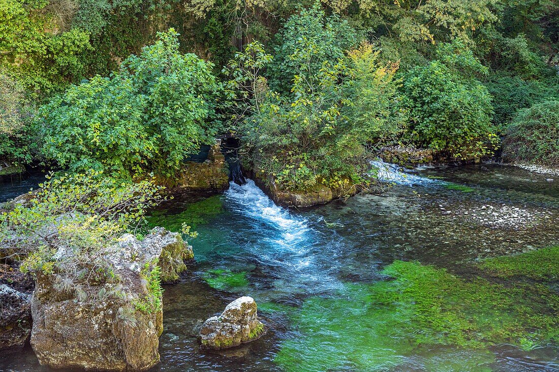 The clear, pure water of the sorgue, fontaine-de-vaucluse, france