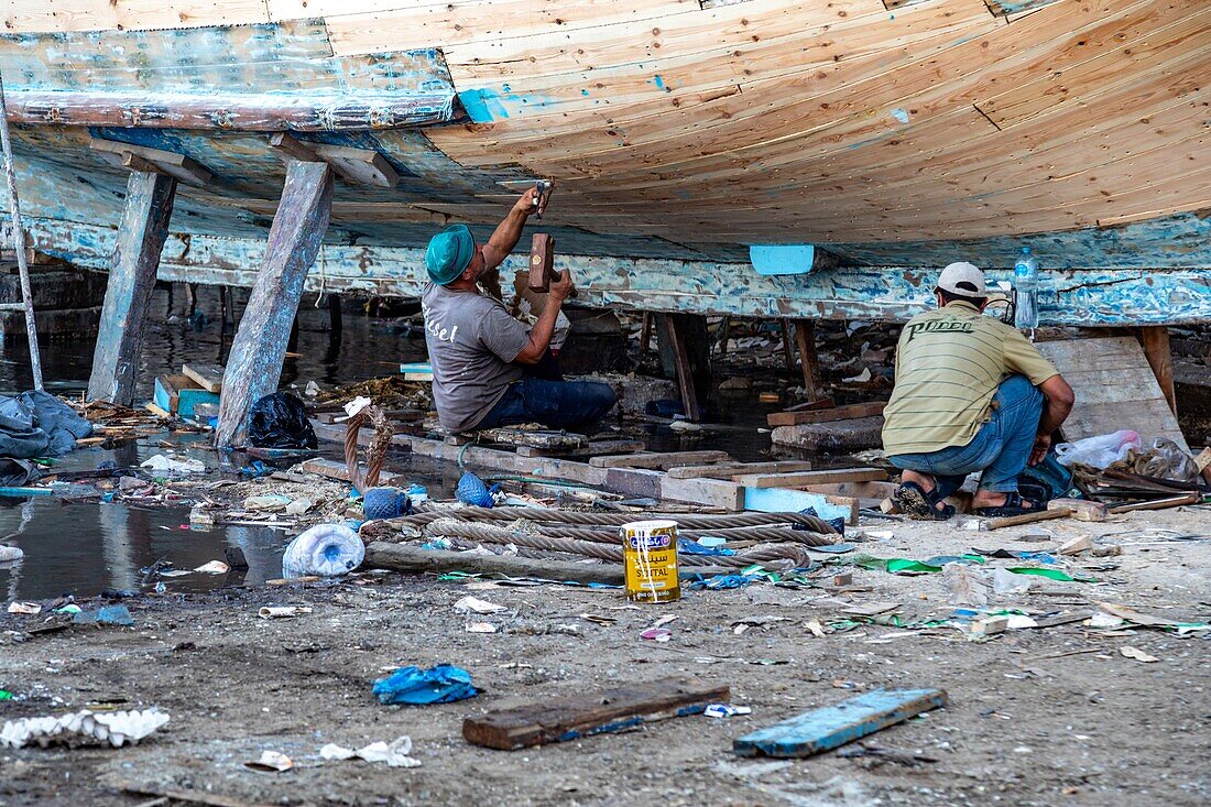 Shipyards and boat repair on the marina, hurghada, egypt, africa