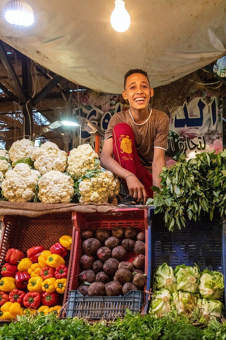 Children at their fruit and vegetable stand, el dahar market, popular quarter in the old city, hurghada, egypt, africa