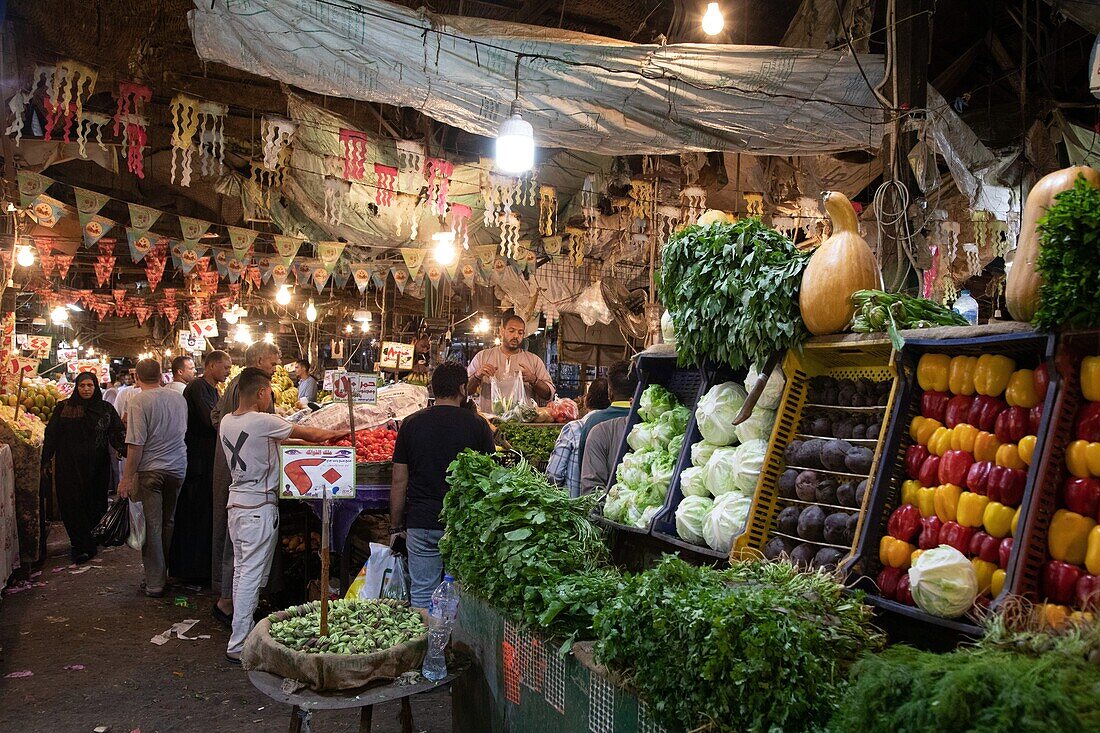 Fruit and vegetable stand, el dahar market, popular quarter in the old city, hurghada, egypt, africa