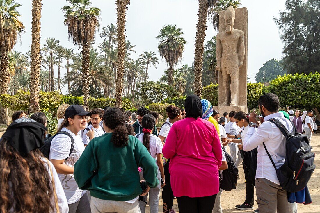 Koloss des Mittleren Reiches, der den Namen von Ramses II. trägt, mit rahina open-air museum, von der unesco zum weltkulturerbe erklärt, kairo, ägypten, afrika