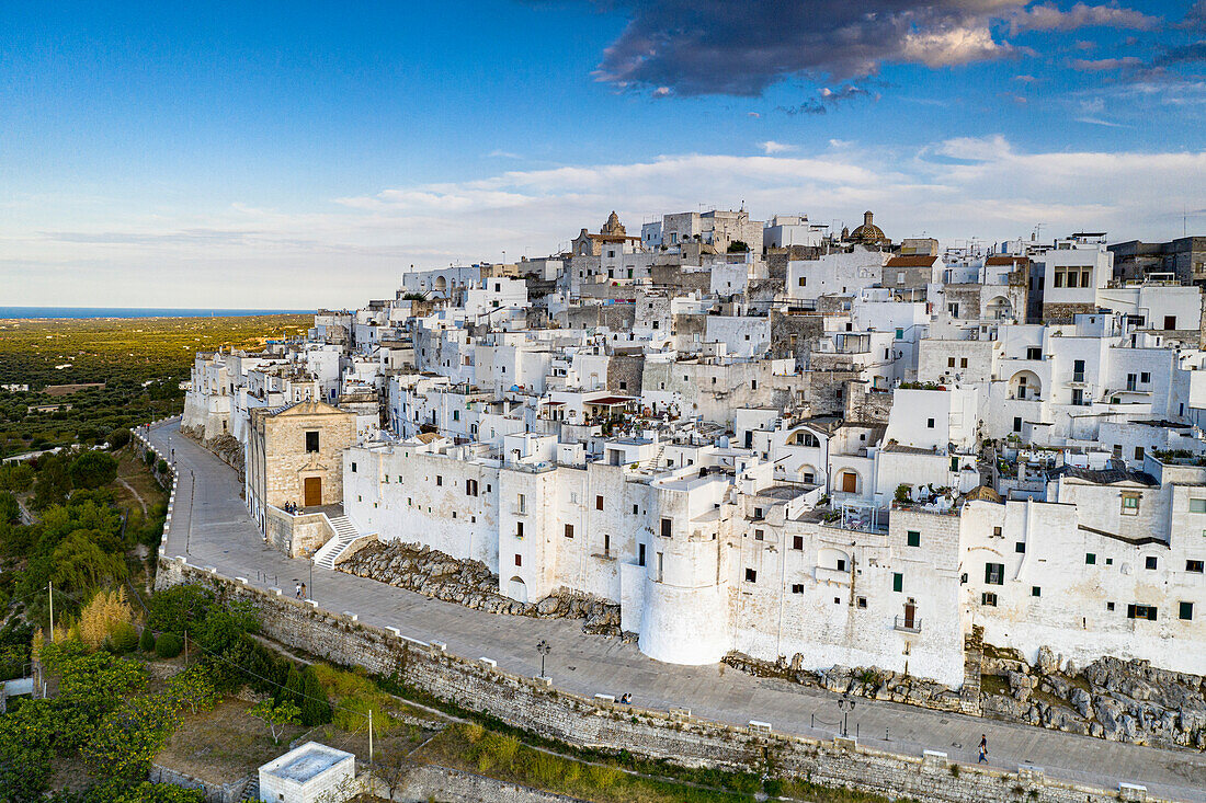 Whitewashed houses of Ostuni old town, aerial view, province of Brindisi, Salento, Apulia, Italy