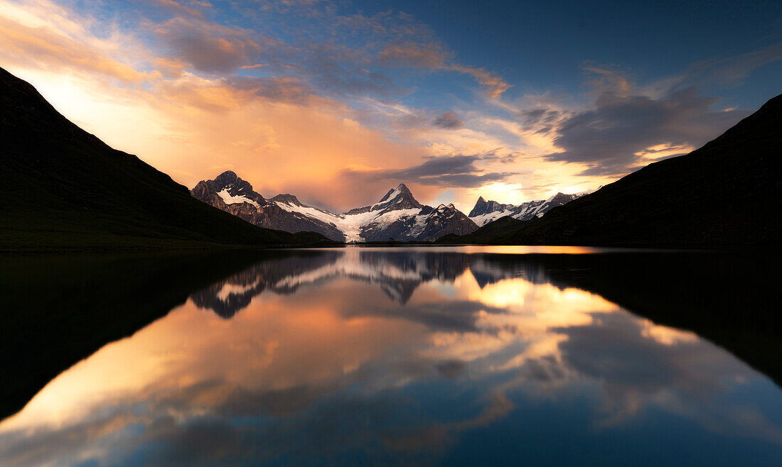 Bachalpsee lake and Bernese Alps at sunset, Grindelwald, Bernese Oberland, Bern Canton, Switzerland