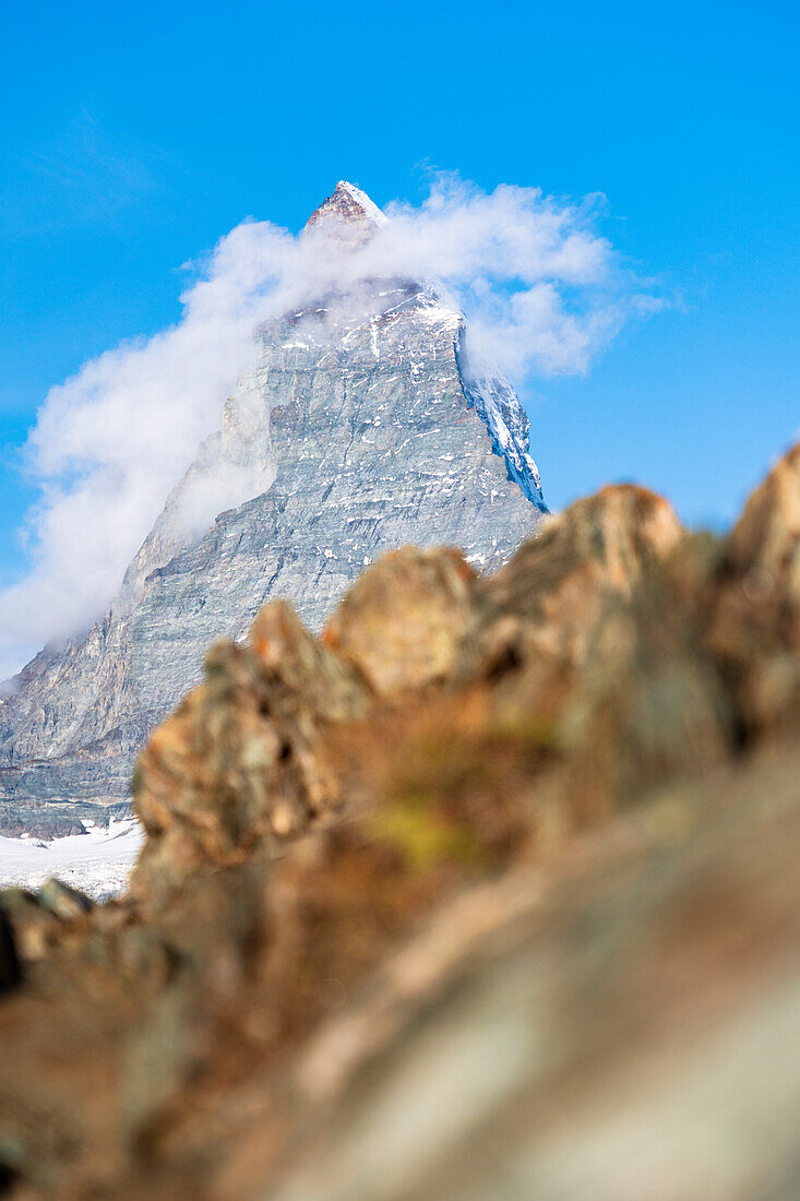 Clear sky over Matterhorn peak, Gornergrat, Zermatt, canton of Valais, Switzerland