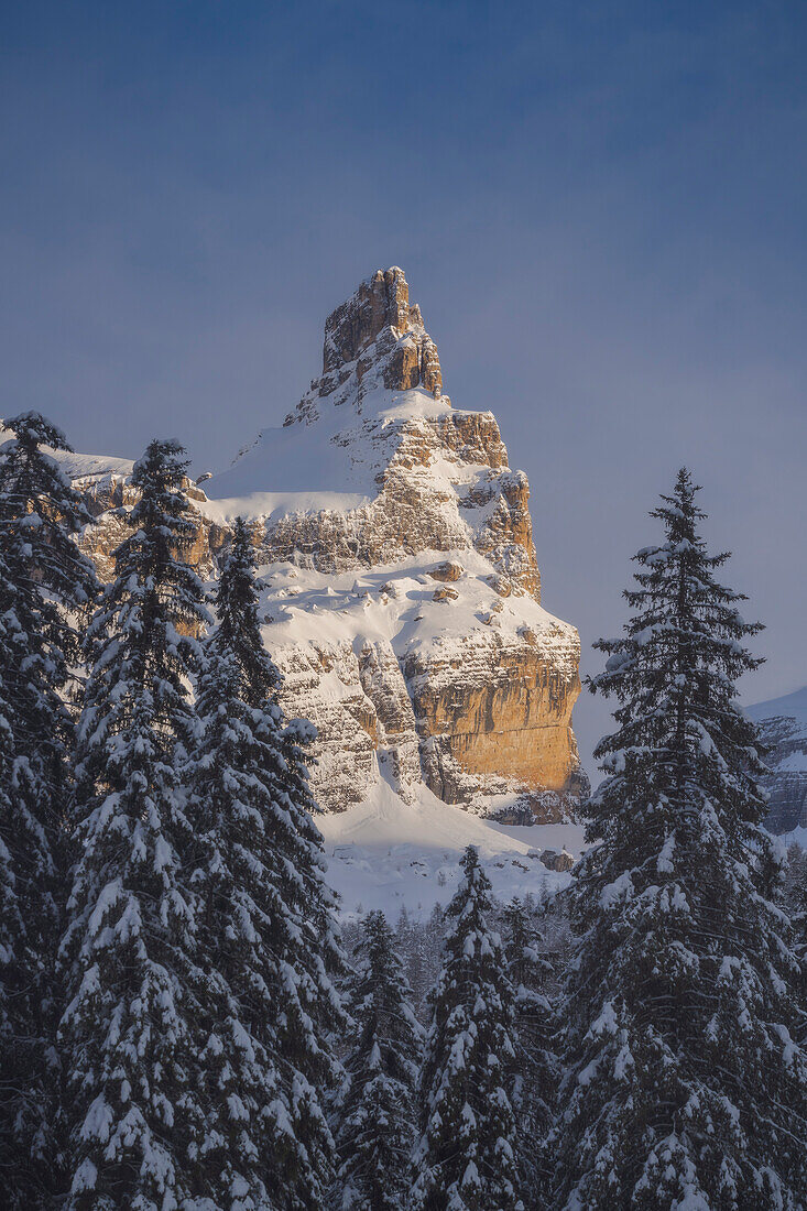 Castelletto Inferiore rock in winter, Brenta Dolomiti, Dolomiti Unesco Heritage, Trentino Alto Adige, Trento, Italy, Madonna di Campiglio