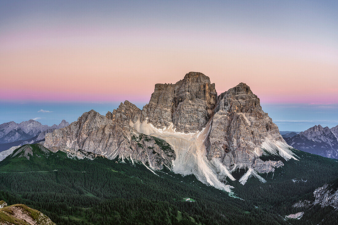 Pelmo, iconic mountain (3.168 m) in Dolomiti Bellunesi, Belluno, Veneto; Italia
