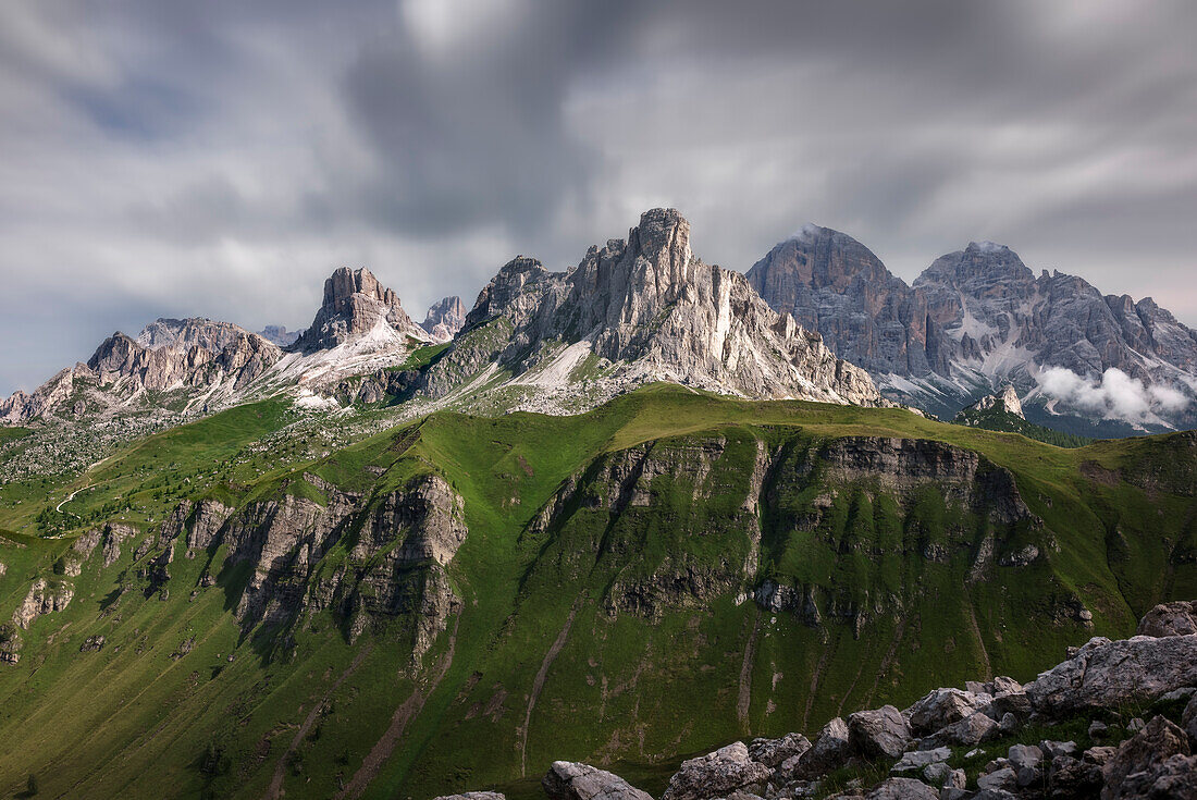 Ra Gusela, Averau, Nuvolau und Passo Giau in den Dolomiti Bellunesi, Unesco-Erbe, Venetien, Belluno, Italien