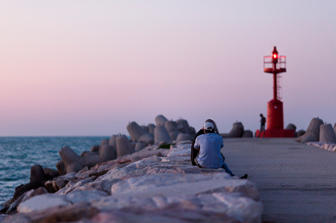 Fano headlight at dusk, Pesaro Urbino province, Marche, Italy